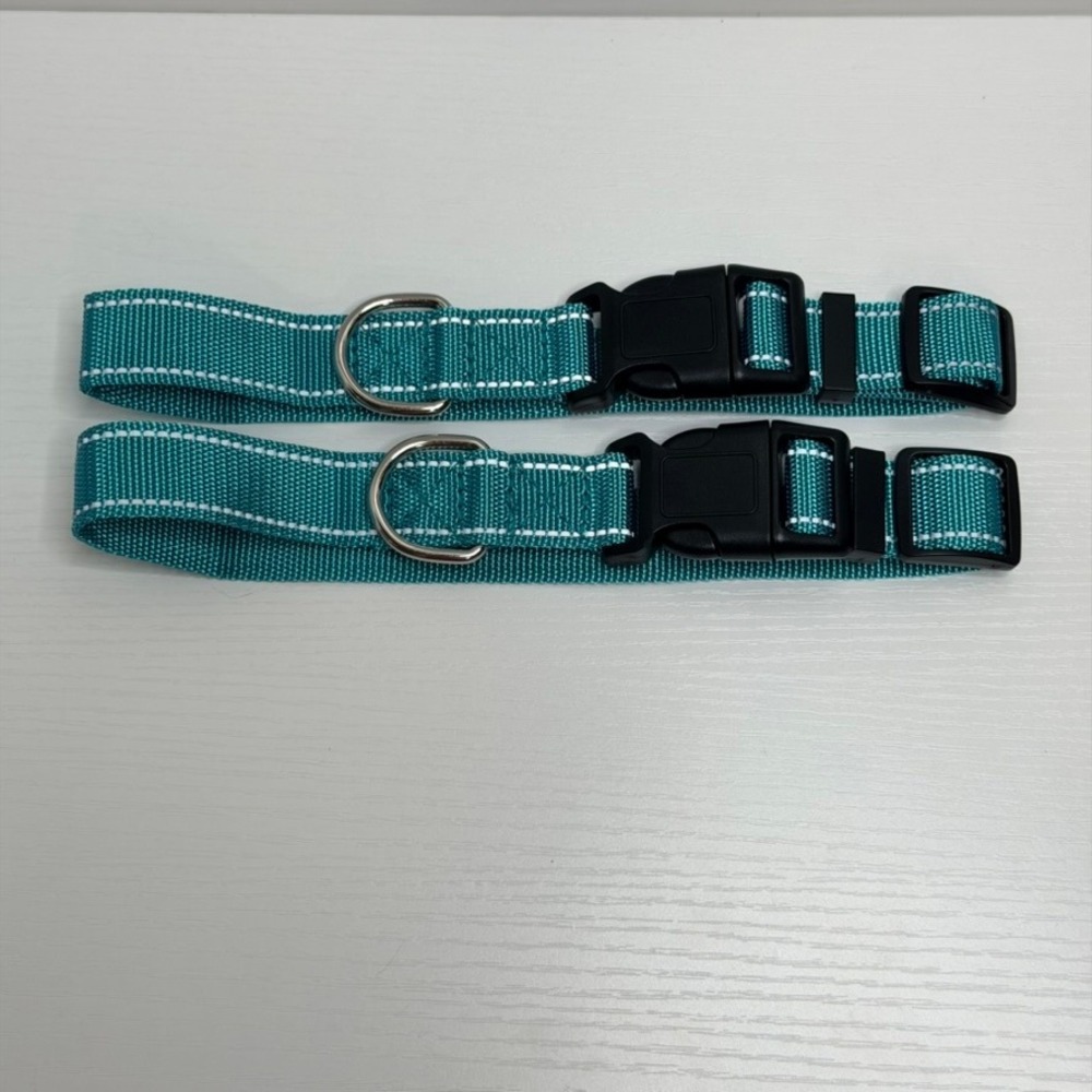 NEW 2 Pack‎ Reflective Safety Dog Collars Teal Green Adjustable Medium Set